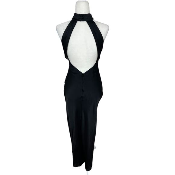 Meshki Claire Satin Drape High Neck Maxi Dress Gown Black Size XS Holiday Party - Picture 7 of 15